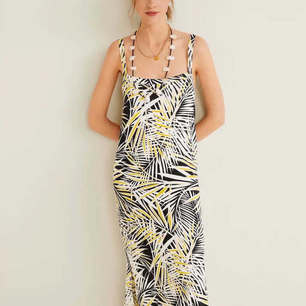 Printed long dress - island leaf print